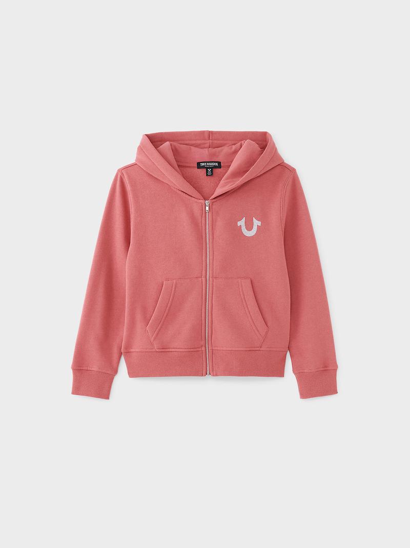 True Religion Logo Zip Hoodie Kinder Rosa | 40698TWFQ