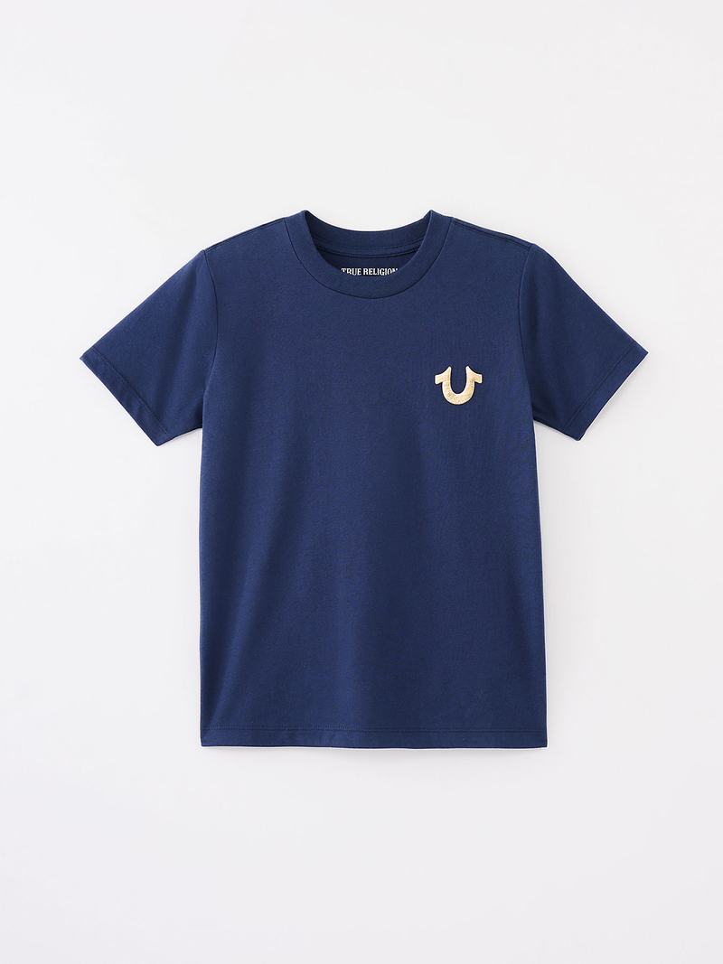 True Religion Logo T-Shirts Kinder Navy Blau | 52461HJQL