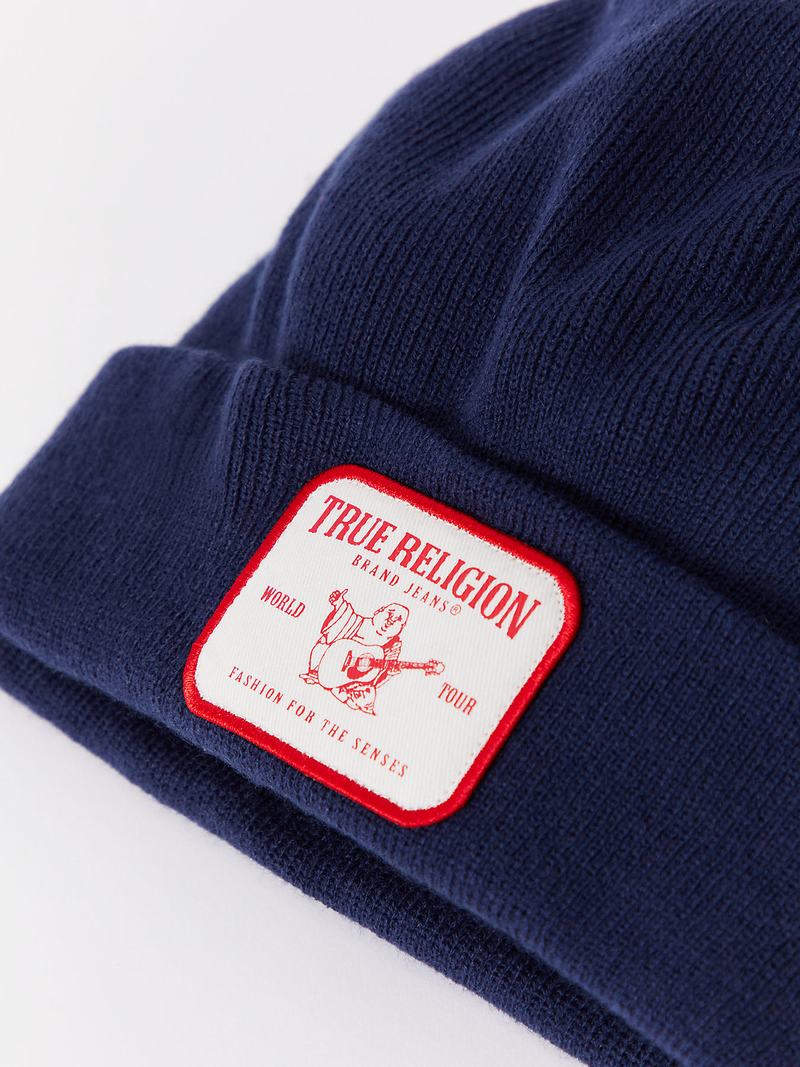 True Religion Logo Patch Mütze Navy Blau | 60548ZJIT