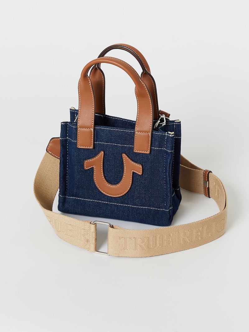 True Religion Mini Denim Tote Tasche Dunkelwaschen | 69145GTZK